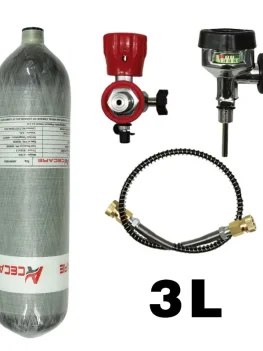 Acecare 3L/185ci CE Carbon Fiber Cylinder with Big Gauge Valve and Filling Station for Paintball Tank